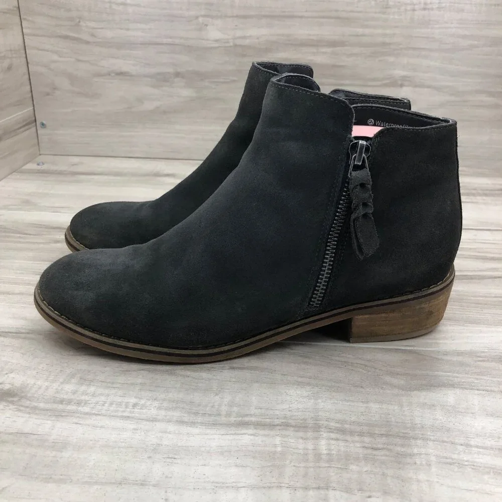 Blondo Ankle Boots Womens 9M Dark Gray Suede Waterproof Double Zip Booties